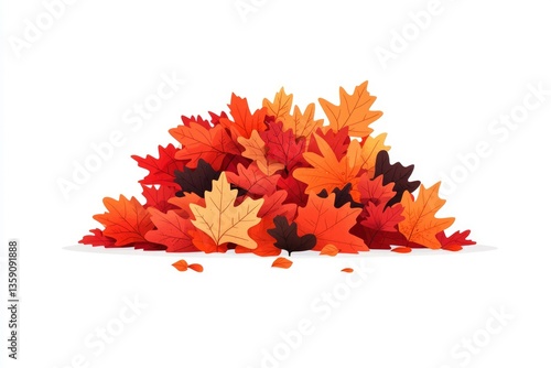 Fall leaves pile illustration on white background.  Possible usage postcard