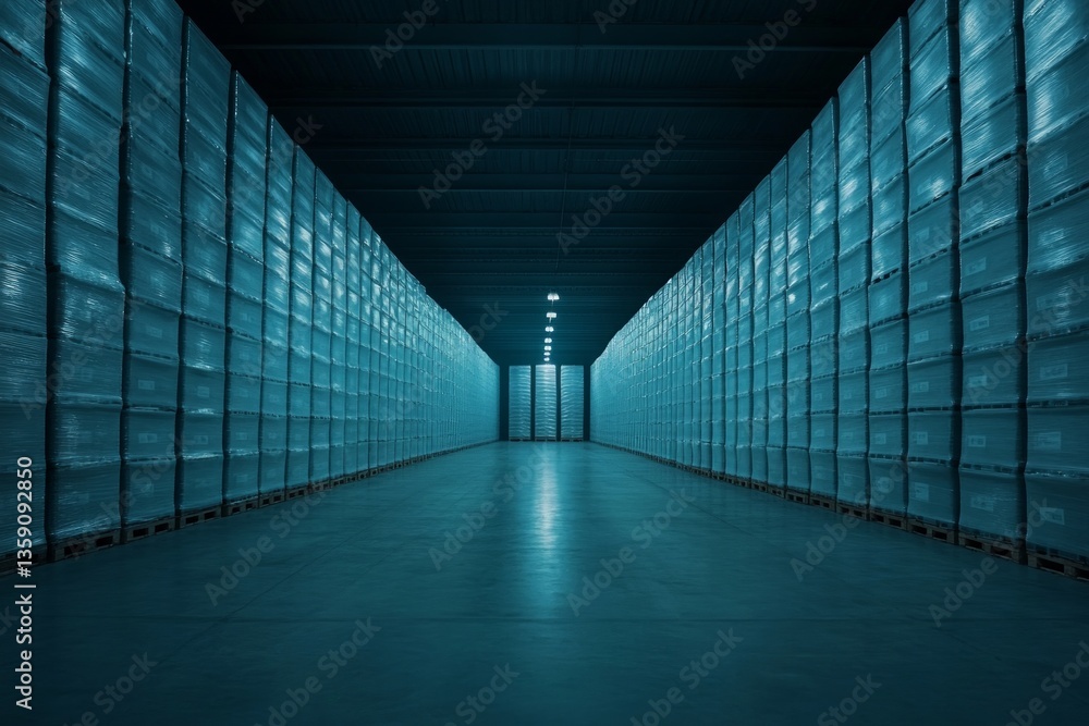 Fototapeta premium Vast Industrial Warehouse with Pallets and Packed Products