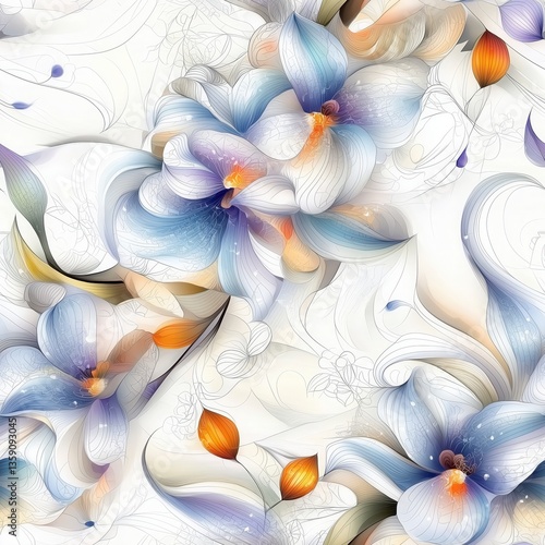 Delicate floral pattern with soft colors and intricate details.