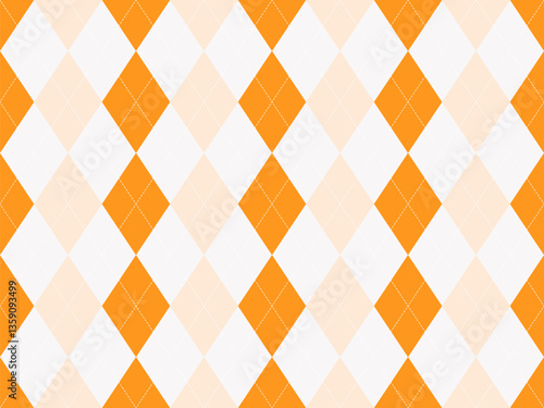 Vibrant argyle pattern in orange and cream.  Perfect for backgrounds, textiles, or website design.  This classic geometric design offers a touch of sophistication and playful energy.