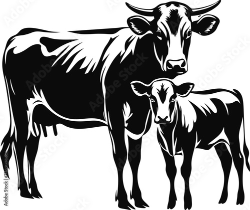 Cows with foal vector art  