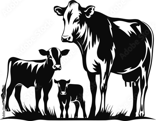 Cows with foal vector art