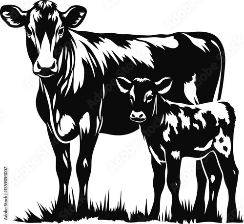 Cows with foal vector art 