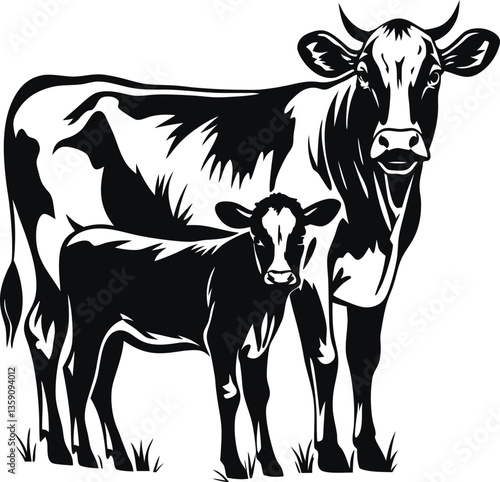 Cows with foal vector art 