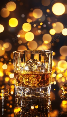 Wallpaper Mural Close up of whiskey on the rocks surrounded by golden bokeh lights evoking luxury and elegance Torontodigital.ca