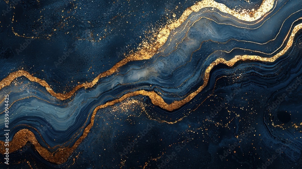 Elegant blue and gold abstract waves digital art modern aesthetic minimalist top view fluid design Elegant blue and gold abstract waves digital art modern aesthetic minimalist top view fluid design