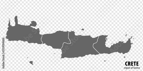 Blank map Crete of Greece. High quality map Region Crete with municipalities on transparent background for your web site design, logo, app, UI.  EPS10.