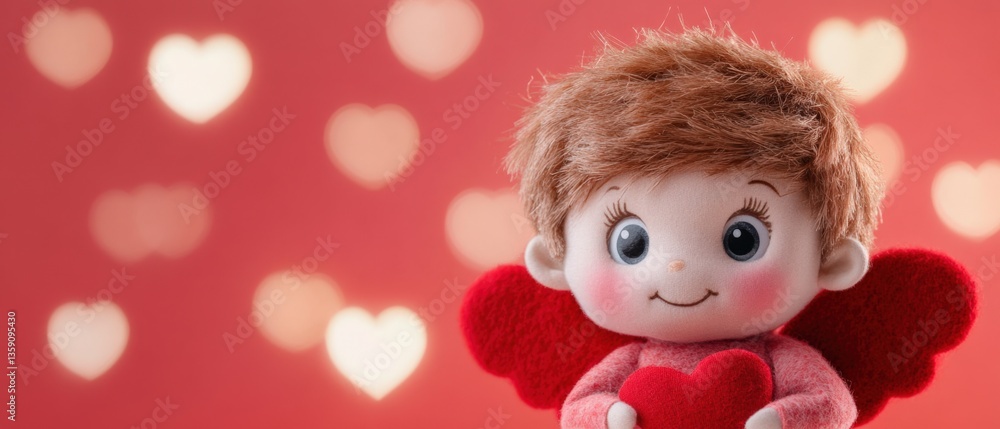 Fototapeta premium Plush cupid doll with hearts