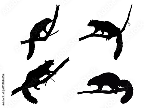 Binturong Climbing Animal Black Silhouette Collection Vector Design 