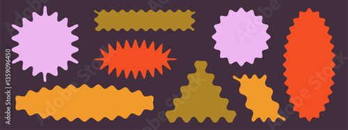 Scallop shape frames kit - wavy and zigzag border designs. Jagged edge outline silhouettes for labels, price tags or promotion stickers. cute decorative geometric elements for callout badges.