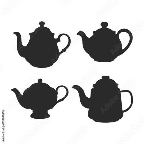 Tea pots, vector silhouette set, Kettle teapot
