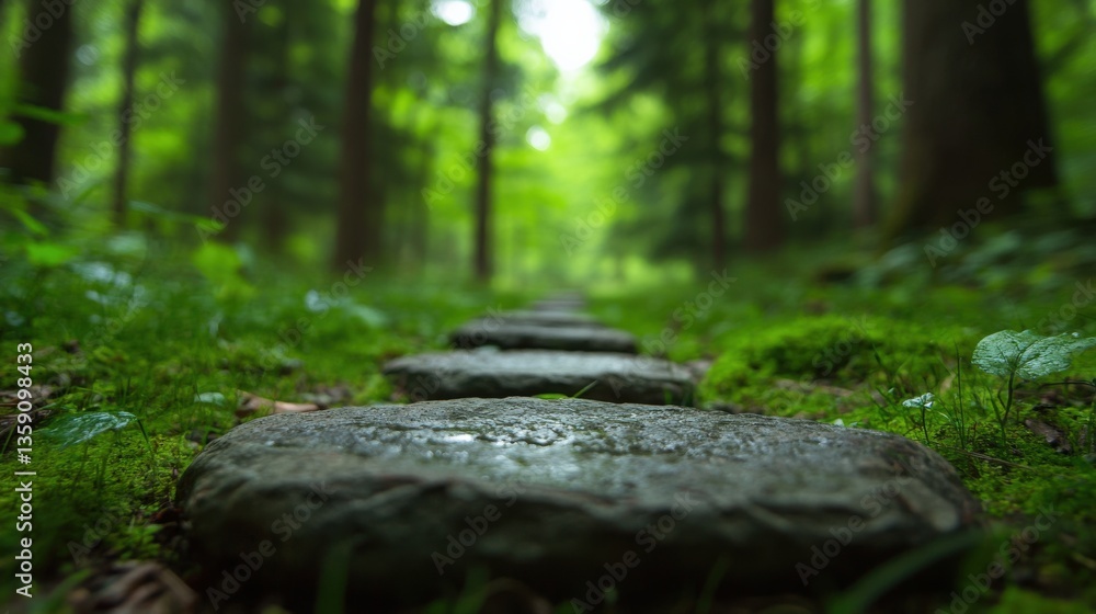 Stone path in green forest Stone path in green forest