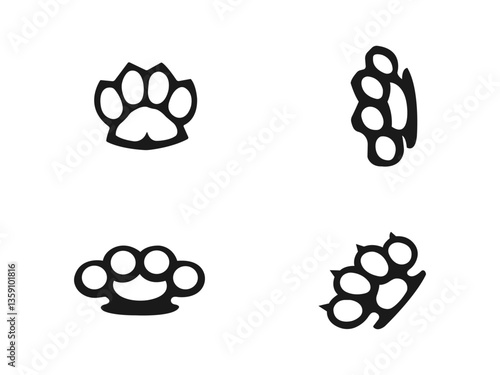 Brass knuckles silhouette. Vector image. knuckle duster silhouette, brass knuckles weapon. Brass knuckles emblem, black isolated silhouette. Vector illustration on a white background.