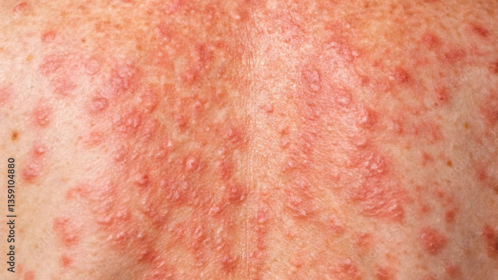Fototapeta premium Close-Up View of Skin Condition with Red Bumps on Adult Back in Natural Light