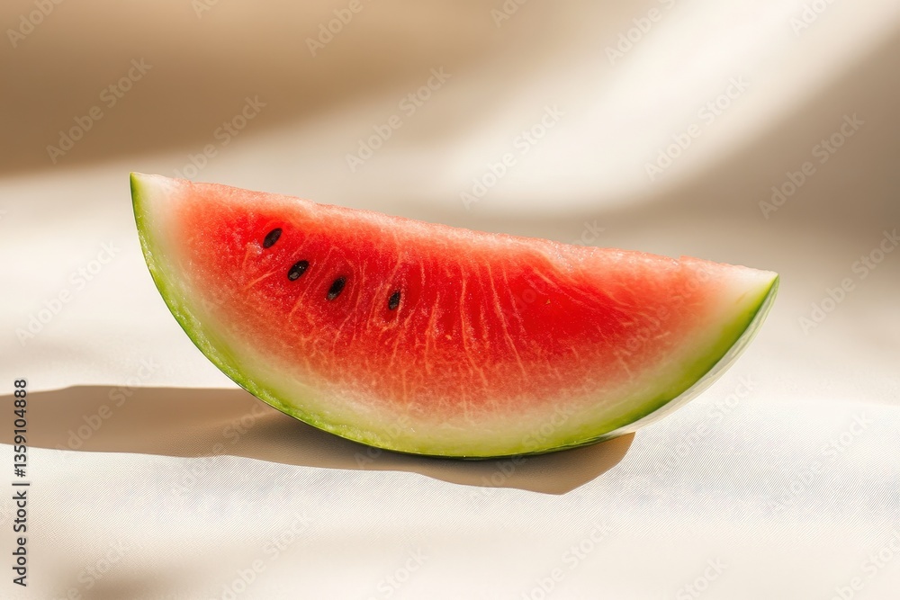 A delicious refreshing slice of ripe watermelon fruit against a soft background A delicious refreshing slice of ripe watermelon fruit against a soft background