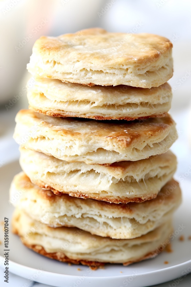 Delicious Buttery Homemade Biscuits Stack Closeup Delicious Buttery Homemade Biscuits Stack Closeup