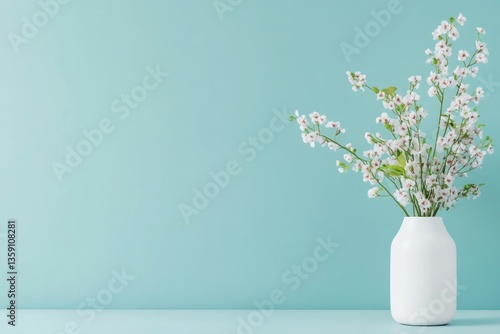 Wallpaper Mural White flowers in a vase against a teal background Torontodigital.ca
