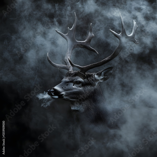 Majestic Deer in Misty Dark Atmosphere