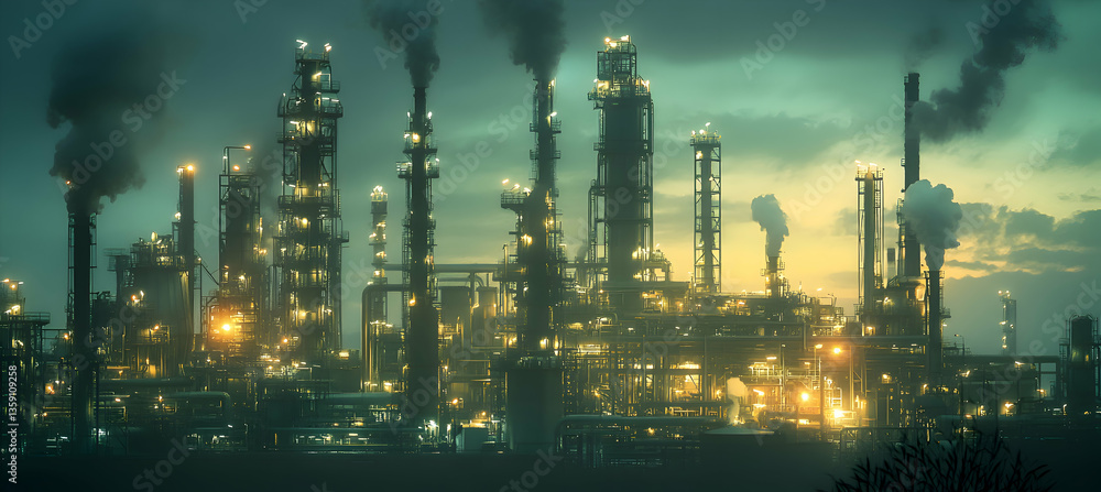 Fototapeta premium A futuristic oil refinery with high-tech monitoring systems and robotic maintenance
