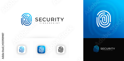 Fingerprint minimalist logo with tech lines symbolizing secure identity, evokes trust, safety. Perfect for cybersecurity, login, digital apps, authentication. Vector illustration.