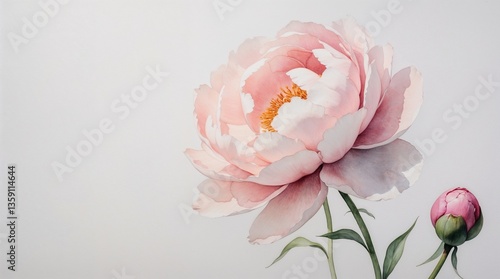 A watercolor painting of a pink flower with a white center