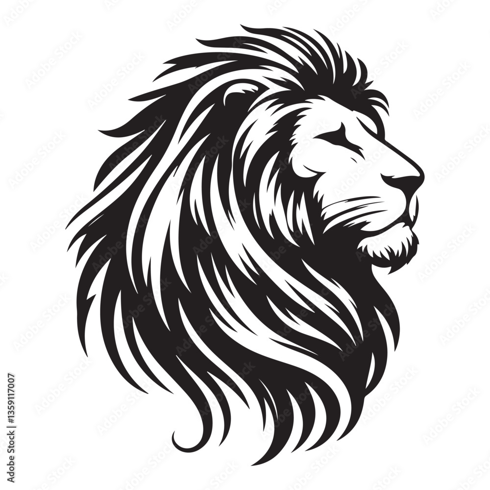 Fototapeta premium Silhouette Lion Head Vector Illustration Roaring King Animal Design