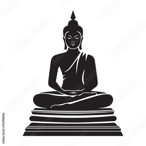 Buddha Silhouette Illustration Meditation Spiritual Enlightenment Vector Art