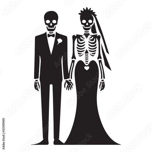 Skeleton Wedding Couple Silhouette Vector Illustration Till Death Do Us Part
