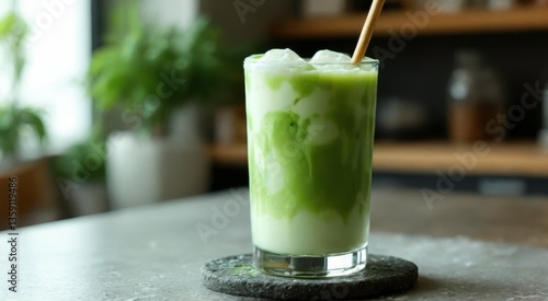 Refreshing Iced Matcha Latte in a Glass