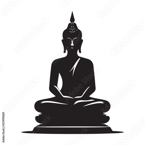Buddha Statue Silhouette Meditation Black and White Spiritual Artwork