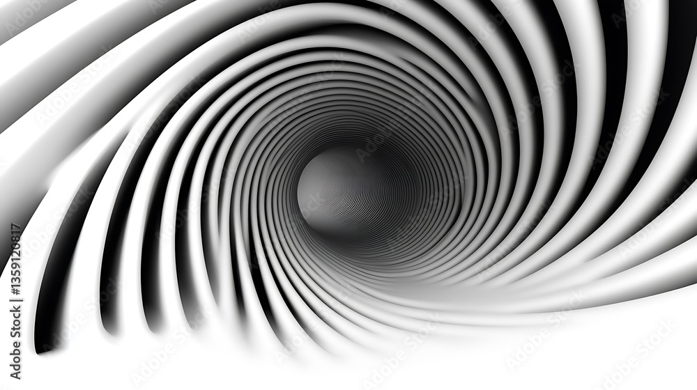 Obraz premium Abstract grayscale spiral tunnel with sphere.