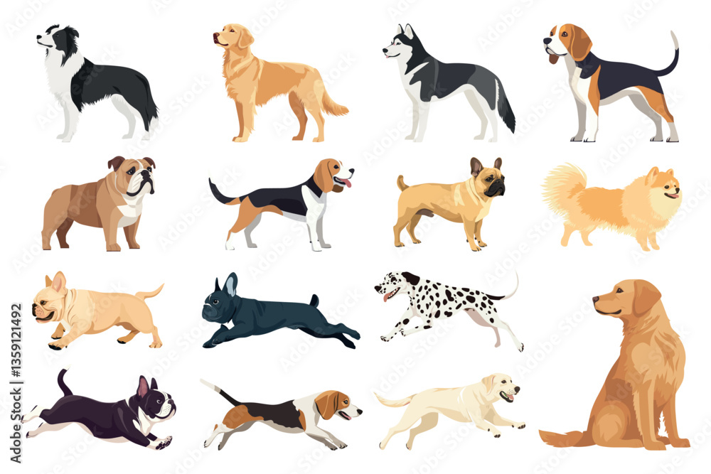 Fototapeta premium Diverse dog breeds illustration, element vector set