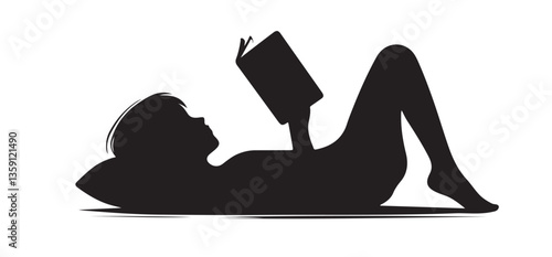 Black Silhouette of a Woman Reading Book Recreation Time Illustration Art