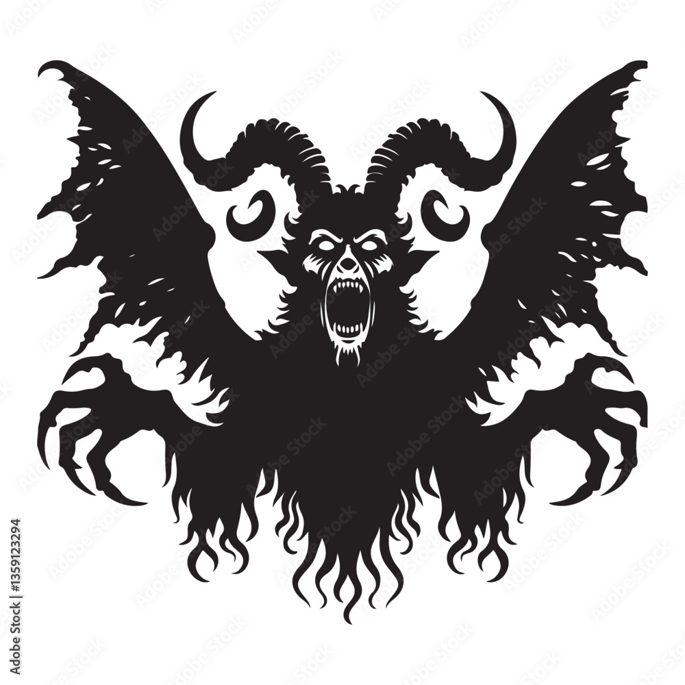 Fototapeta premium Demon Silhouette Illustration Evil Creature Satan Devil with Wings Design