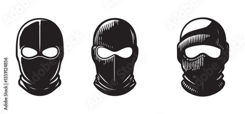 Variety of Ski Masks Vector Silhouette Illustration Style for Design