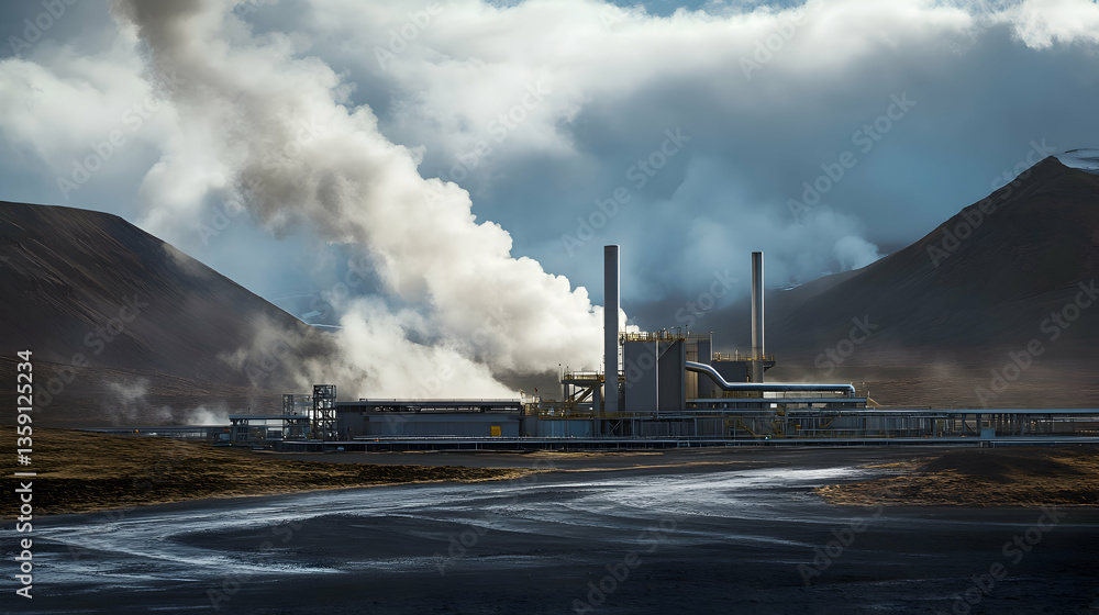 Fototapeta premium A high-tech geothermal power station in a volcanic region, extracting heat from beneath the earths surface