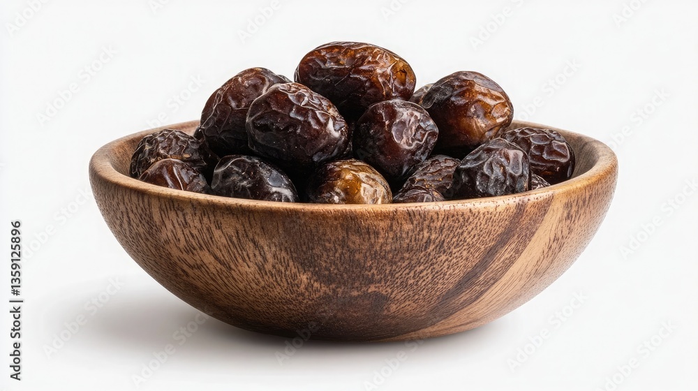 Dried dates in a bowl, isolated on a clear backdrop Dried dates in a bowl, isolated on a clear backdrop