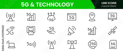 5G banner web icon for business and technology, speed, signal, network, technology, big data, IoT, and traffic icons.