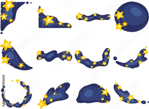 Star on night sky border, wreath and conner for decoration on horoscope, entertainment and night times concept.