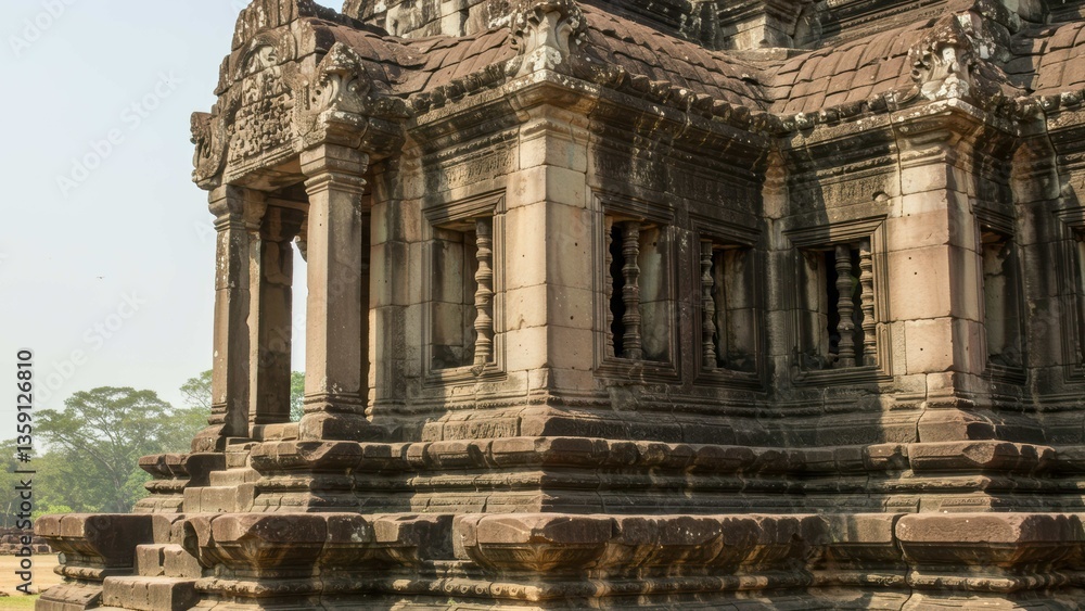Ancient temple with intricate carvings in Cambodia Cultural heritage site showcasing historical significance Ancient temple with intricate carvings in Cambodia Cultural heritage site showcasing historical significance