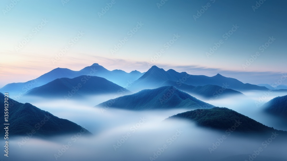 Blue mountains rise above the fog Blue mountains rise above the fog