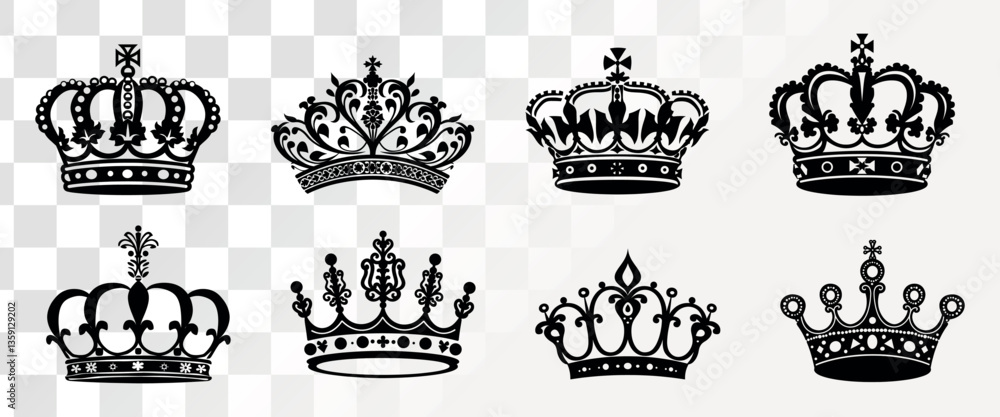 Obraz premium Elegant vintage crown collection isolated illustration, vector set