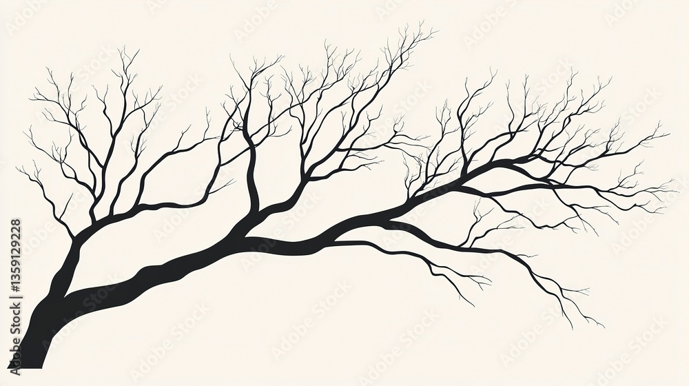 Obraz premium Silhouetted bare tree branches against a pale gray winter sky create a striking contrast to nature's calm