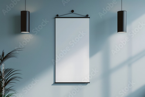Minimalist Hanging Scroll Banner Mockup – Realistic Blank Canvas for Branding, Advertising, and Marketing Display on Modern Industrial Wall Background