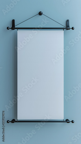 Wallpaper Mural Minimalist Hanging Scroll Banner Mockup – Realistic Blank Canvas for Branding, Advertising, and Marketing Display on Modern Industrial Wall Background Torontodigital.ca