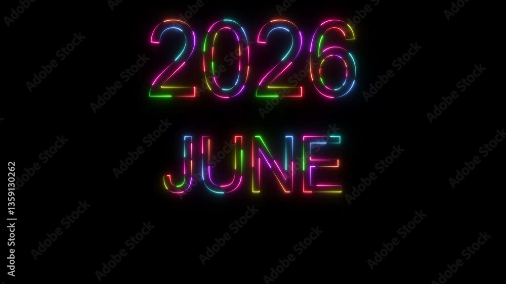 abstract neon rainbow colors 2026 June month animation , on a black background , and 4k video. abstract neon rainbow colors 2026 June month animation , on a black background , and 4k video.