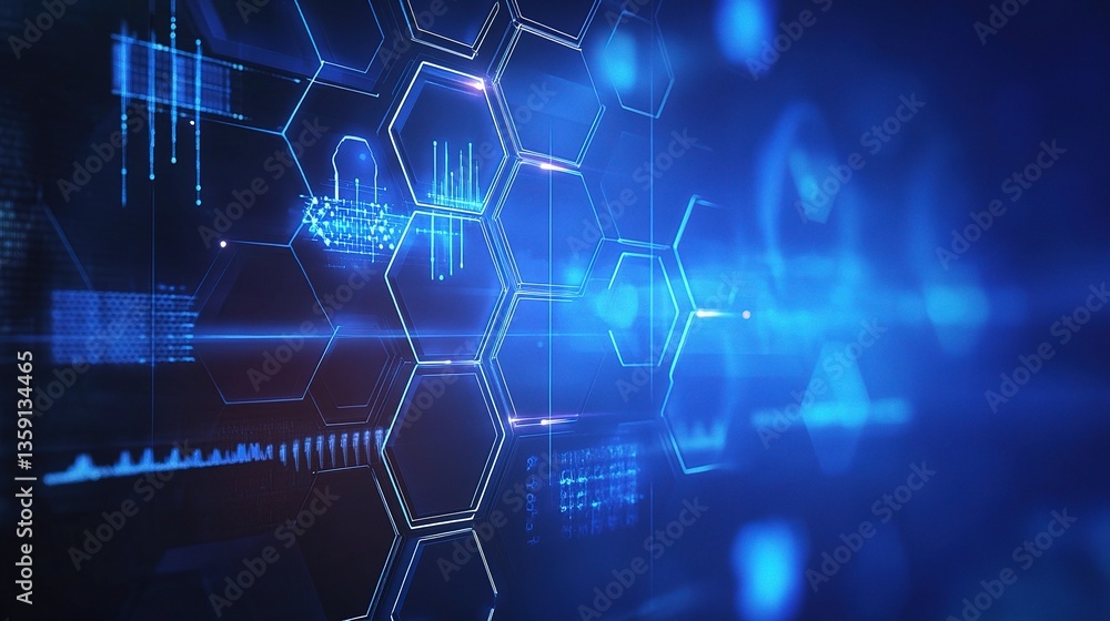 Obraz premium Futuristic Hexagonal Pattern with Blue Digital Elements and Effects