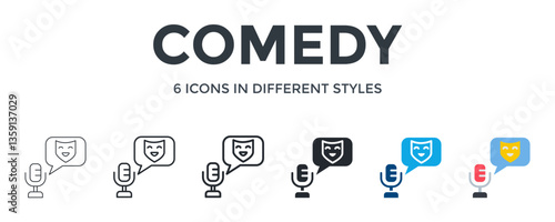 Comedy Icon In Different Style Vector Illustration. Designed In Thin Line, Regular Line, Bold Line, Glyph, Color Fill, And Flat Style Can Be Used For Web