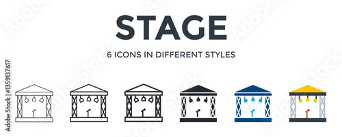 Stage Icon In Different Style Vector Illustration. Designed In Thin Line, Regular Line, Bold Line, Glyph, Color Fill, And Flat Style Can Be Used For Web