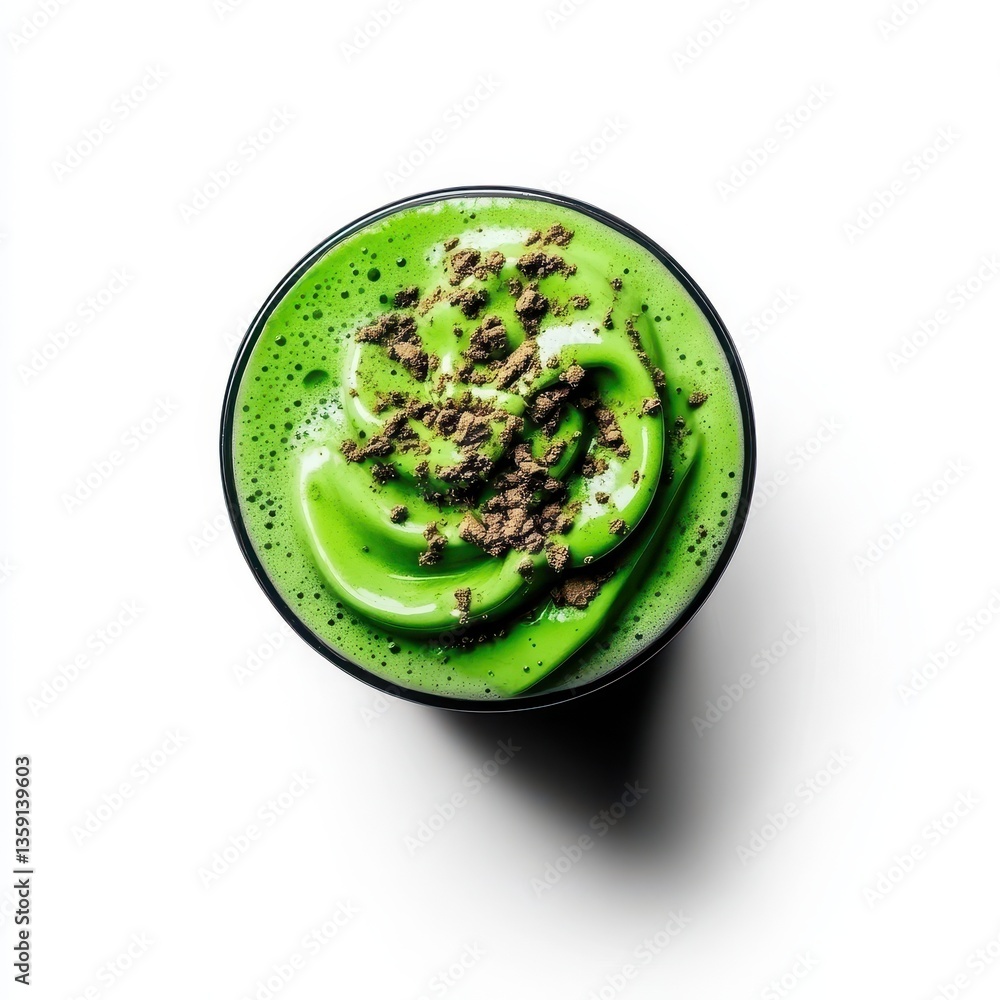 Obraz premium Refreshing Matcha Green Tea Frappuccino Topped with a Light Dusting of Powdered Green Tea Delight